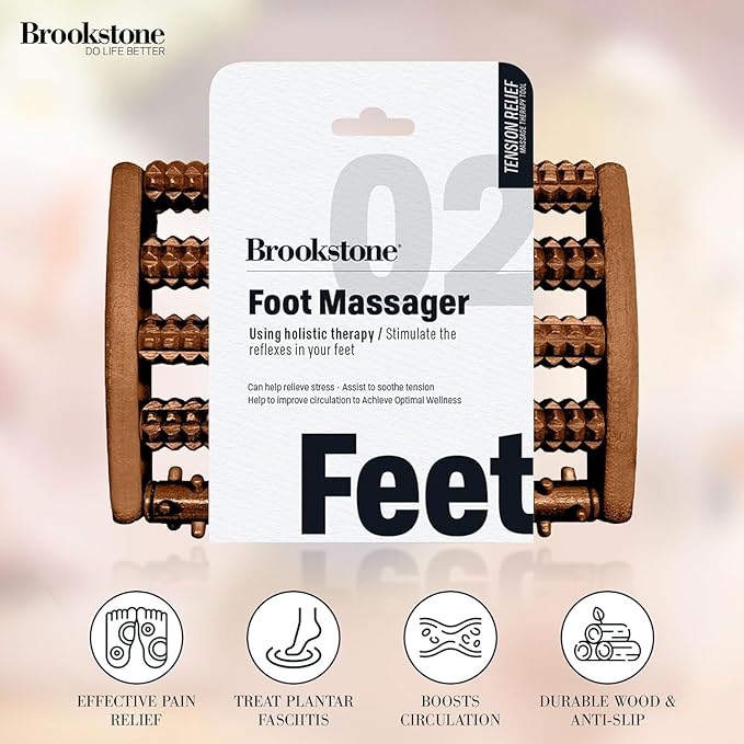 Brookstone Foot Roller Massager for Plantar Fasciitis Relief - Wooden Massage Roller for Foot Health - Stimulate Reflexes & Relieve Stress - Ideal Gift for Mom, Dad, Elderly