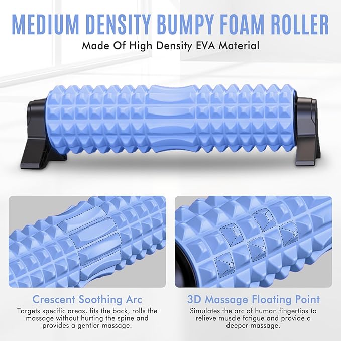 Trigger Point Foam Roller with Stand, 21 Inch Medium Density Foam Roller Long Back Roller Exercise Foam Roller for Physical Therapy, Muscles Deep Tissue, Pilates, Back Pain and Muscle Recovery (Blue)