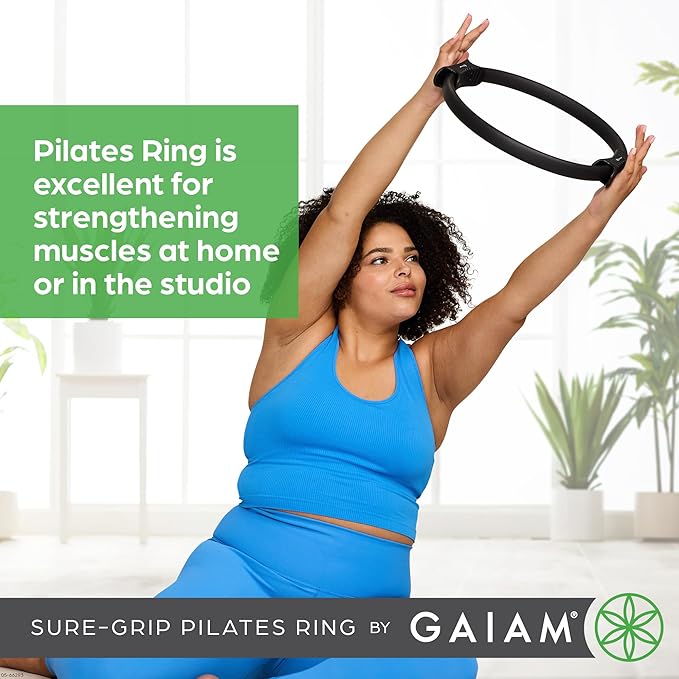 Gaiam Pilates Ring Fitness Circle - Lightweight & Durable Foam Padded Handles, Flexible Resistance Exercise Equipment for Toning Arms, Thighs/Legs & Core