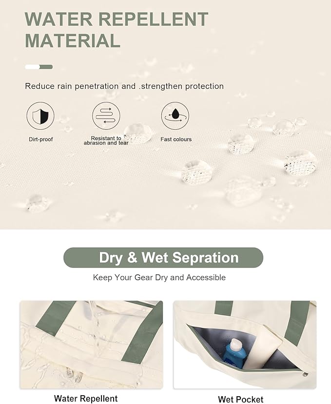 Gym Bag for Women Duffle Bag with Shoe Compartment Yoga Mat Bag Sports Workout Bag Weekend Overnight Bag, Beige Green