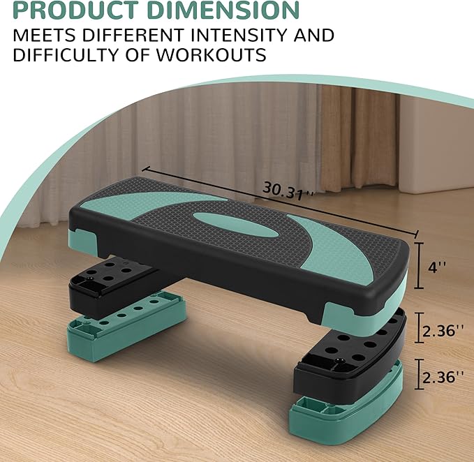 Fitvids Fitvids Step Aerobic Platform, 31" Exercise Step with 3 levels Adjustable Height, 4 Stackable Risers, Fitness Training Workout Stepper for Home Gym, Cardio Strength