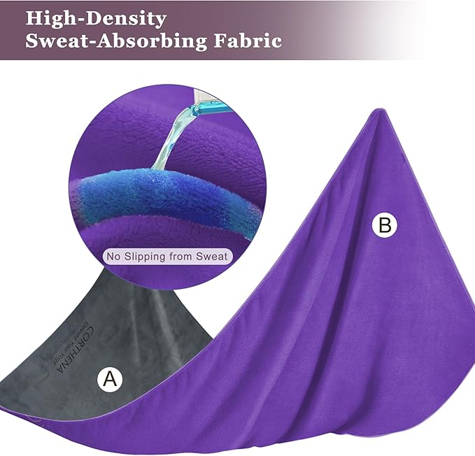 Hot Yoga Towel Set, 600GSM Yoga Mat Towel Extra Thick Dual-Color Microfiber, Soft Non-Slip Sweat Absorbent, 72" x 27.5" with Matching Hand Towel for Hot Yoga, Pilates, Fitness, Grey/Purple