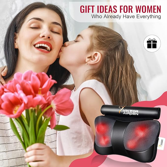 VIKTOR JURGEN Christmas Back Massager Gifts, Shiatsu Kneading Massager for Neck and Shoulder, Massage Pillow with Heat Relaxation Gifts for Women/Men/Dad/Mom/Fathers Day/Mothers Day
