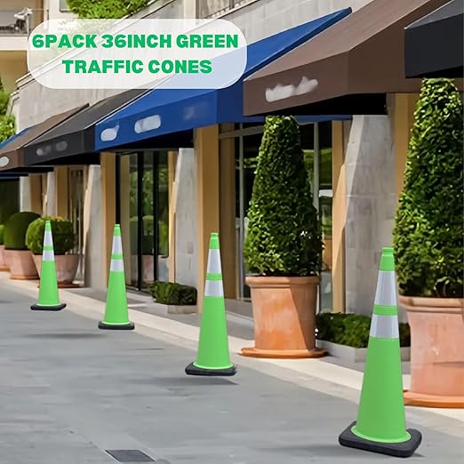 BESEA 6Pack 36” inch Traffic Safety Cones Green Road Parking Cones Construction Cone Structurally Stable for Traffic Control(Bright Color)