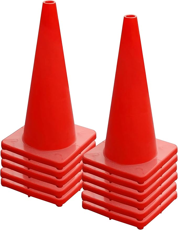 6in/9in/12in/28in Heavy Duty Agility Training Cones for Sports & Kids Coaching, Field Markers for Motorcycle, Bikes, Traffic, Basketball, Soccer Drills, Durable, Multipurpose, Adjustable