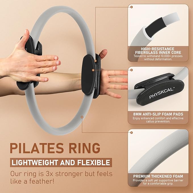 Pilates Kit, 15-Inch Pilates Ring with 1x Core Ball, 3X Resistant Loops and 2X Flex Bands, Home Pilates on Mat Essential Kit