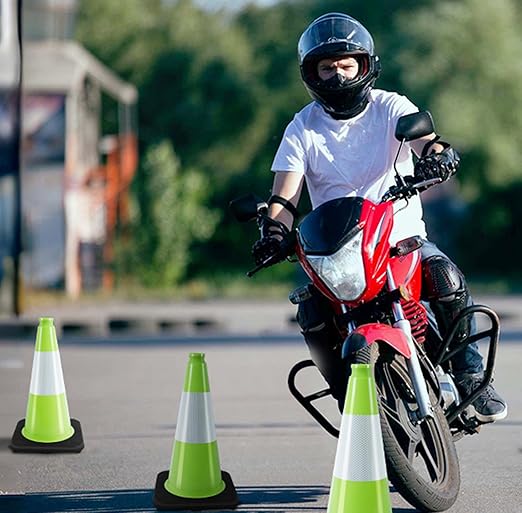 BESEA 8Pack 18" inch Traffic Cones Green Safety Cones PVC Construction Cones with 6 inch Reflective Collar for Home Driveway Road Parking Use(8 Cones)