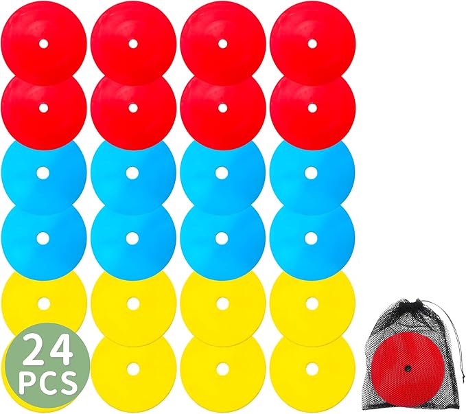 LEZER 6 Inch 8 Inch Flat Cones, Spot Markers, Soccer Cones, Field Court Markers, Sit Spots, Flat Discs, Soccer Training Equipment, Agility Practice, Football, Made in Taiwan