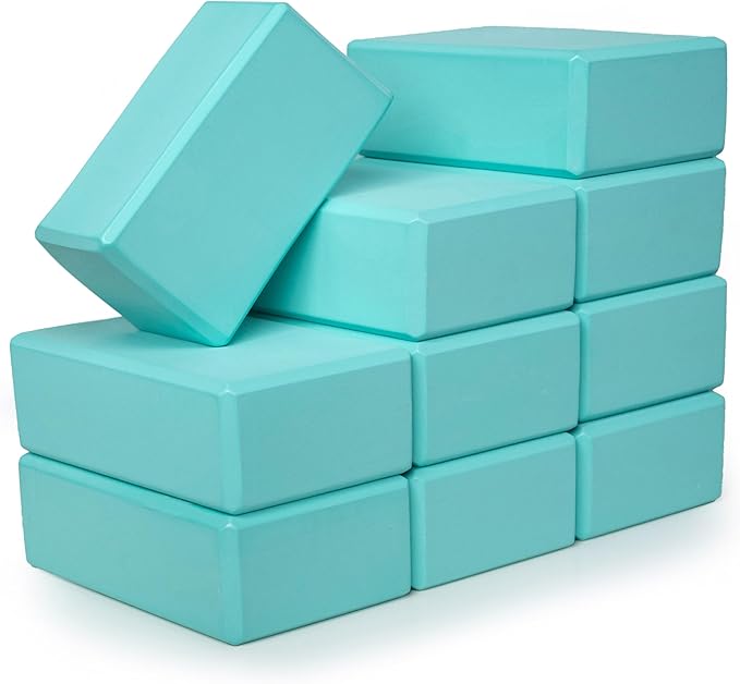 Hello Fit 3" Yoga Block, 10 Pack Bulk EVA Foam Yoga Blocks, Firm and Supportive Yoga Brick, Balance Foam for Stretching, Pilates, and Workout, 3" x 6" x 9"