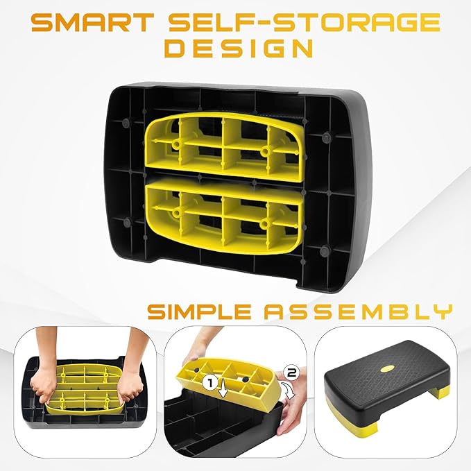 Yes4All 18.9" Aerobic Exercise Step Platform with 2 Risers, Adjustable Height Workout Stepper 3" 5.1" for Home Gym