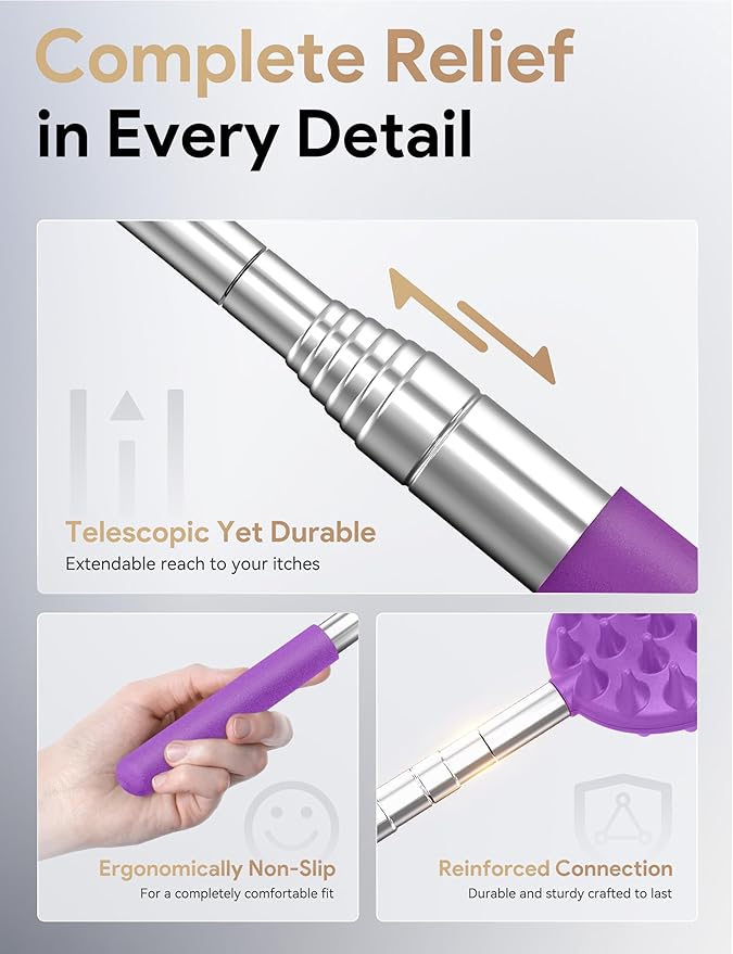 TUKUOS Telescoping Back Scratcher with 4Pcs Detachable Scratching Heads, Back Scratcher for Men/Women,Dual Sides Scratcher/Metal Paw/Rake Scratcher Christmas Gifts Stocking Stuffers for Women Men