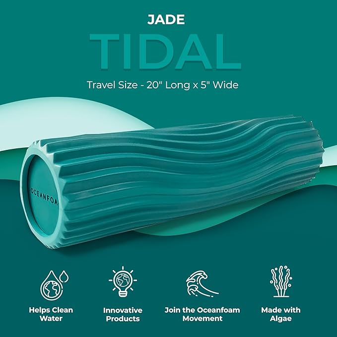 Oceanfoam Tidal Roller - Jade - Muscle Massage Foam Roller for Back Pain & Stretching - Firm and Ergonomic Wide Wave Textured - Yoga, Athletics, & Wellness - Full Size, 20" x 5"