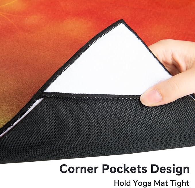 Colorful Star Yoga Towel with Corner Pockets, Non Slip Grip Dots Sweat Absorbent Hot Yoga Mat Towels, Yoga Blankets with Travel Bag, Mat Cover for Workout, Gym, Fitness - 70"x26", Geometric Flower