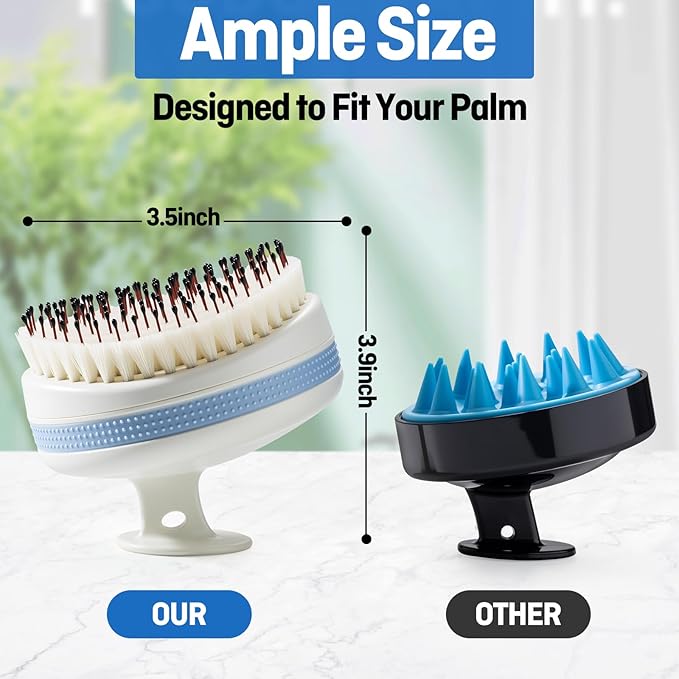Scalp Massager with Double-Layer Bristles,Anti-Slip Rich-Lathering Hair Washing Shampoo Brush,Curved Scalp Scrubber with Better Head Fit for Dandruff Removal,Head Massage and Hair Growth.