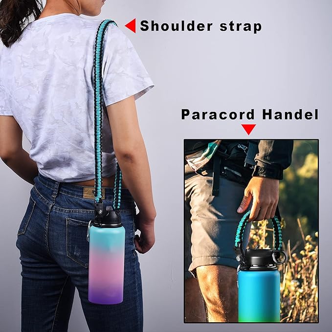 Wongeto Paracord Handle Carrier Holder with Shoulder Strap,Compatible with Hydro Flask Wide Mouth Water Bottles