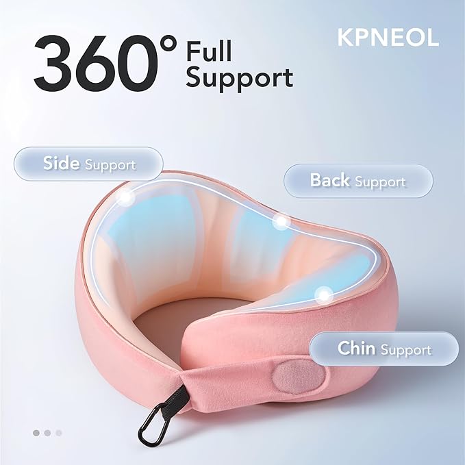 Travel Pillow, 100% Pure Memory Foam Travel Neck Pillow Airplane Neck Support Ergonomic Design for Traveling Suitable for Airplanes,Offices and Cars-Cooling Silk Light Pink