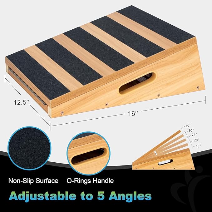 StrongTek Professional Wooden Slant Board, Adjustable Incline Board and Calf Stretcher, Partial-Coverage Design with Side Handle, 5 Angles, 500 lbs Capacity