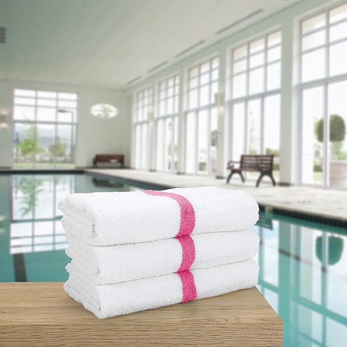 Arkwright White Bath Gym Towel - Pack of 6 - Bulk 100% Cotton Soft Quick Dry Sweat Absorbent Hotel Quality Towels for Workout, Bathroom, Spa, Pool, 22 x 44 in, Pink