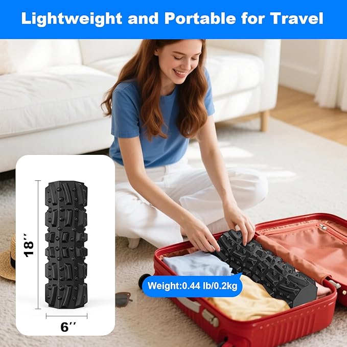 Foam Roller for Physical Therapy, Back Pain, Muscle Massage and Deep Tissue, Soft Exercise Roller Foam for Pilates, Yoga, Gym, Home Workouts and Travel, 18"*6" Black