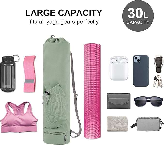 sportsnew Yoga Mat Bag with Water Bottle Pocket and Bottom Wet Pocket, Exercise Yoga Mat Carrier Multi-Functional Storage Bag, Patent pending