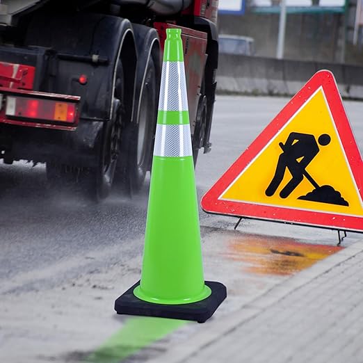 OrangeStar 36" Traffic Cones 8-Pack, Green Safety Cones with Reflective Collars, Heavy Weighted Base for Construction, Parking Lot, Road Work, Flexible PVC, Indoor & Outdoor Use