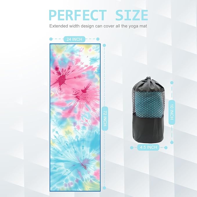 Eunzel Hot Yoga Towel, Non Slip Yoga Mat Towel Sweat Absorbent Printed Yoga Towel with Grip Dots for Hot Yoga, Pilates and Workout 72"x 24", Flower