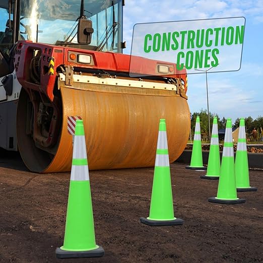 BESEA 6Pack 36” inch Traffic Safety Cones Green Road Parking Cones Construction Cone Structurally Stable for Traffic Control(Bright Color)