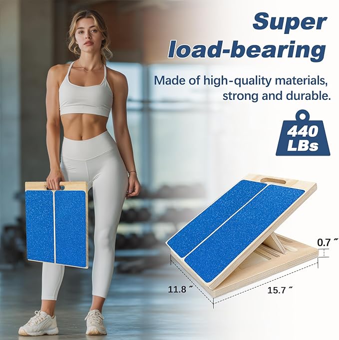Adjustable Foot Incline Wooden Slant Board For Calf Stretching,440lb Capacity, Balance Velour Stretcher Ankle Stretch Knee Leg Boards Squats Wedge Exercise Pilates Fitness Portable Equipment