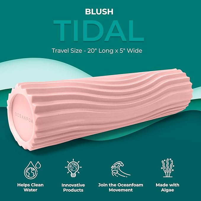 Oceanfoam Tidal Roller - Blush - Muscle Massage Foam Roller for Back Pain & Stretching - Firm and Ergonomic Wide Wave Textured - Yoga, Athletics, & Wellness - Full Size, 20" x 5"