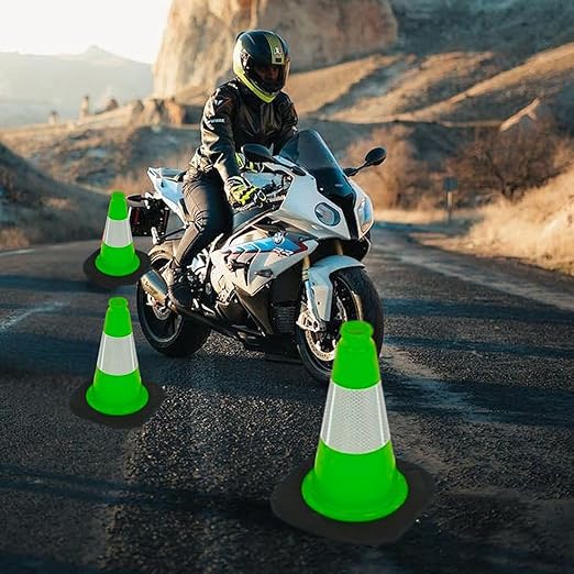 BESEA 6Pack 12" inch Traffic Cones Green Safety Cones PVC Construction Cones with 6 inch Reflective Collar for Home Driveway Road Parking Use(6Cones)