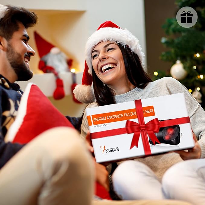 VIKTOR JURGEN Christmas Back Massager Gifts, Shiatsu Kneading Massager for Neck and Shoulder, Massage Pillow with Heat Relaxation Gifts for Women/Men/Dad/Mom/Fathers Day/Mothers Day