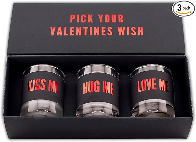 Happy Valentines Day Candle Gift Set - Spices & Evergreen, Tobacco Vanilla, Peach Mango - Gifts for Her, I Love You Gifts, Sexy Romantic Scented Candles (2.7 Oz. 3 PCS)