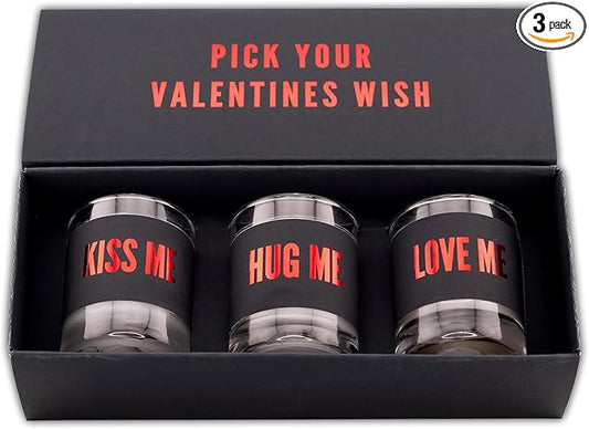 Happy Valentines Day Candle Gift Set - Spices & Evergreen, Tobacco Vanilla, Peach Mango - Gifts for Her, I Love You Gifts, Sexy Romantic Scented Candles (2.7 Oz. 3 PCS)