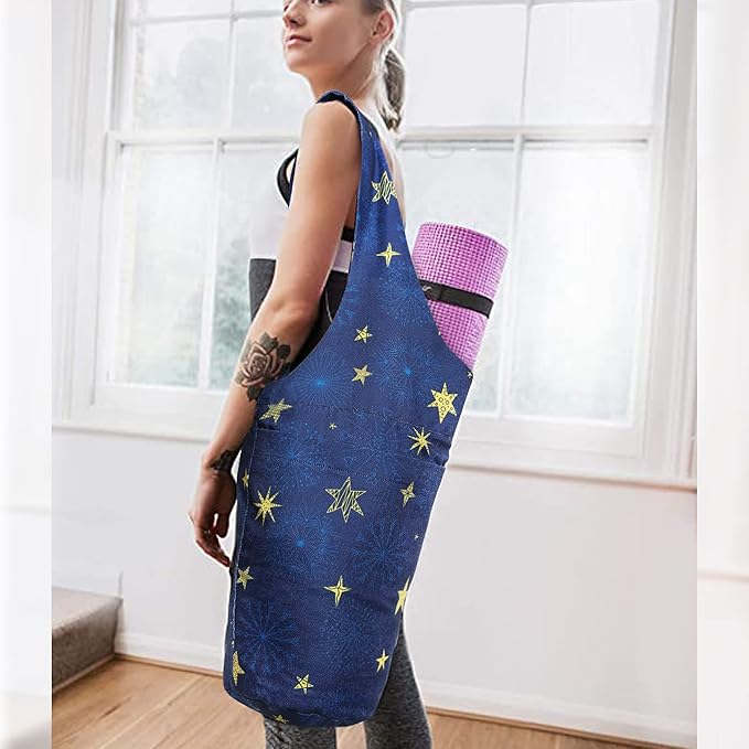 Fashion Printed Yoga Mat Bag with Large Side Pocket & Zipper Pocket Long Tote Yoga Bag Fit Most Size Mats - Holds More Yoga Accessories