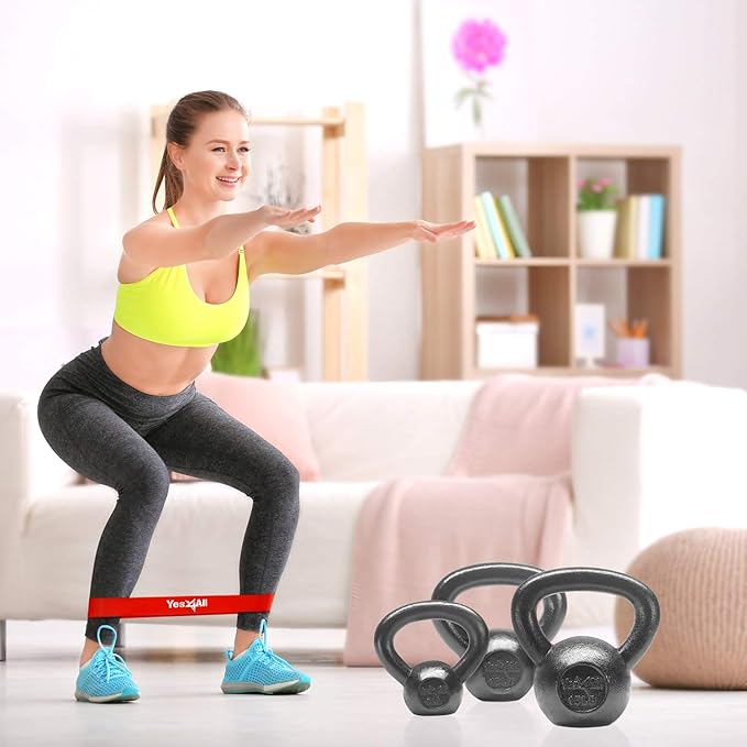 Yes4All Kettlebell Sets, 5 - 10 - 15 - 20 - 25 - 30 LB Cast Iron Strength Training Kettlebells, Wide Handles & Flat Bottom, Multi-Level from Beginners to Pros for Strength Training & Home Gym