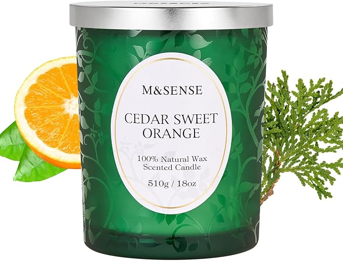 M&SENSE Cedarwood Orange Christmas Candle, Cracking Wooden Wick Soy Wax, 18oz 100 Hours Long Lasting Clean Burn, Large Fall Candles for Home Scented, Winter Holiday Aromatherapy Gifts for Women