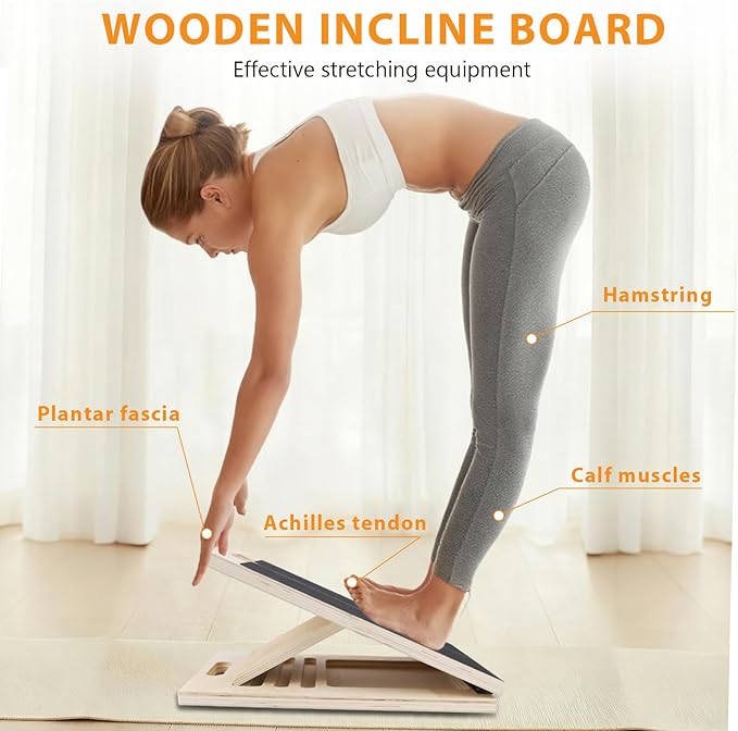 Slant Board for Calf Stretching, Adjustable Wooden Incline Board with Anti-Slip EVA Base, 300LB Capacity Portable Calf Stretcher for Physical Therapy, Squats, Ankle & Heel Support at Home/Gym