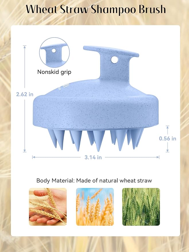 HEETA Scalp Massager Hair Growth, Soft Silicone Scalp Scrubber Shampoo Brush for Exfoliation, Dandruff Removal & Head Massage Stress Relax, Wet & Dry Use for Thick, Thin Hair Care, Wheat Straw Blue