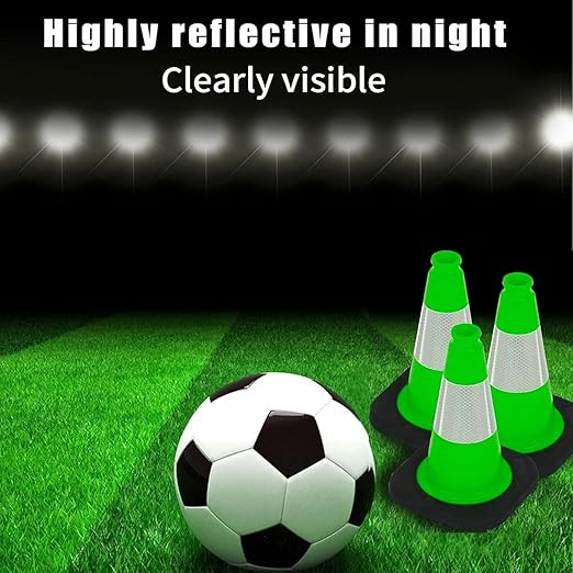 BESEA 4Pack 12 Inch Green Traffic Cones with 4 Inch Reflective Collar, Heavy Duty PVC Safety Cones with 8.5 x 8.5 Inch Base for Parking, Driving Practice, Sports Training, and Construction