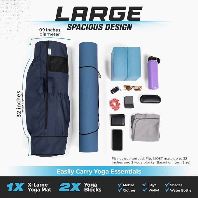 MAGNILAY Yoga Mat Bag - for Women and Men, Yoga Bag with Pockets and Adjustable Strap, Yoga Mat Carrier, Fits Mats Blocks and Yoga Accessories for Workouts, (32”L x 9” Diameter)
