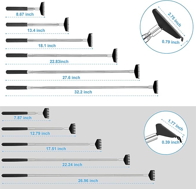 Oversized Back Scratcher Set, 2 Pack Portable Extendable Stainless Steel Telescoping Massage Tool, Gift/Stocking Stuffers for Men Women