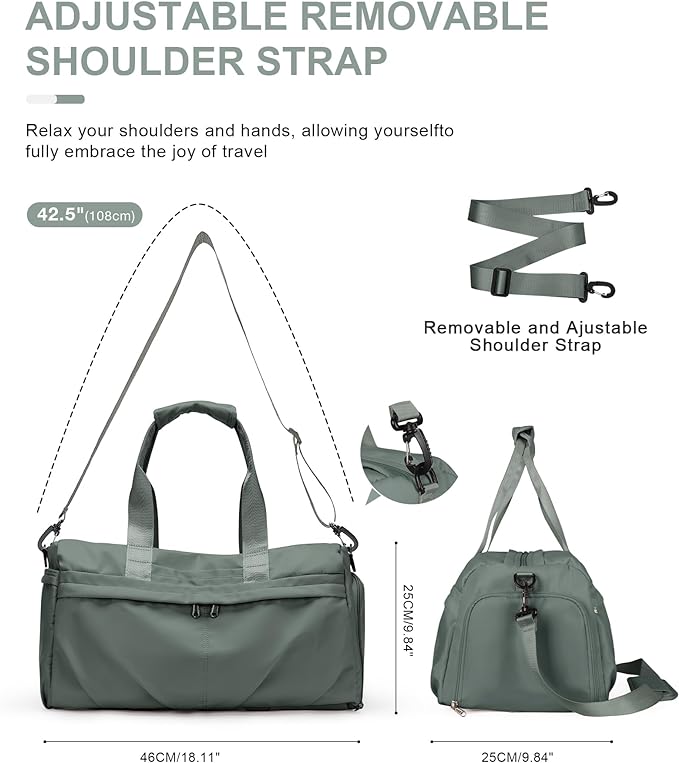Gym Bag for Women Men, Sport Duffel Bag with Toiletry Bag & Shoe Compartment,Waterproof Travel Weekender Overnight Carry on Bag for Yoga with Trolley Sleeve, Green Set