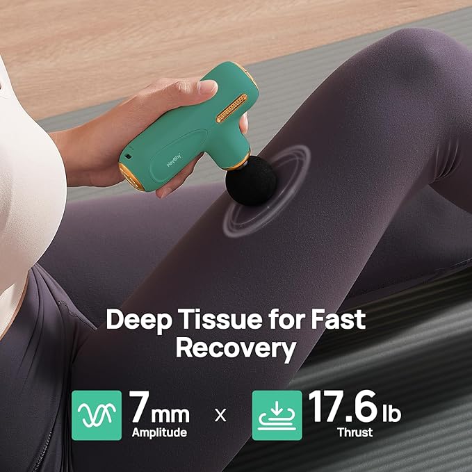 Super Mini Massage Gun Deep Tissue, Pocket-Sized Muscle Massager with 5-Speed & 4 Attachments, Portable Handheld Massager Quiet for Home/Gym/Travel, Ideal Gift for Men & Women, Athletes, Green