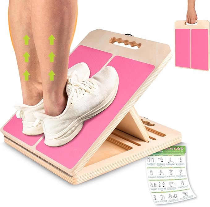 Slant Board for Calf Stretching, Adjustable Portable Wooden Incline Board for Calf Stretcher with Training Poster, 300 Lbs Weight Capacity Calf Stretch Wedge for Leg, Knees, Heel, Ankle & Stretching