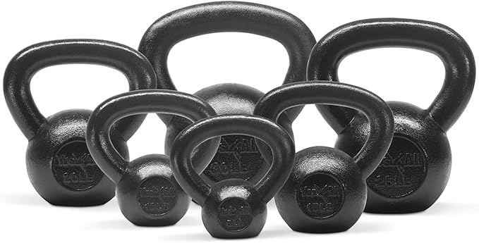 Yes4All Kettlebell Sets, 5 - 10 - 15 - 20 - 25 - 30 LB Cast Iron Strength Training Kettlebells, Wide Handles & Flat Bottom, Multi-Level from Beginners to Pros for Strength Training & Home Gym
