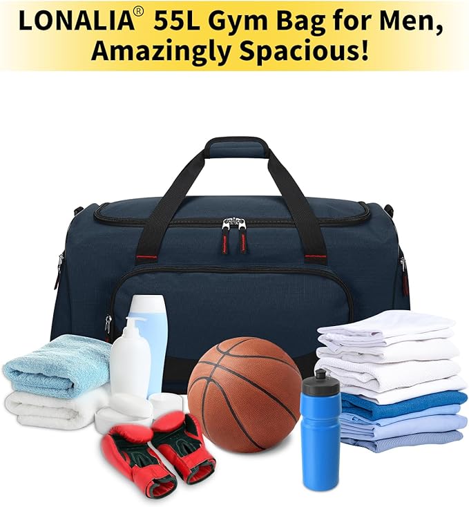 55L Large Sports Duffle Bag for Men - 22 inch Men's Gym Bag Heavy Duty Duffel Bag (Navy Blue)