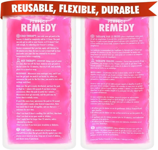 Perfect Remedy 2-Pack Gel Ice Packs for Injuries, Soft and Flexible Hot & Cold Compress, Soothing Ice Pack Aid for Sprains Strains & Soreness conditions, Alternative to Hot Water Bottles (Pink, Large)