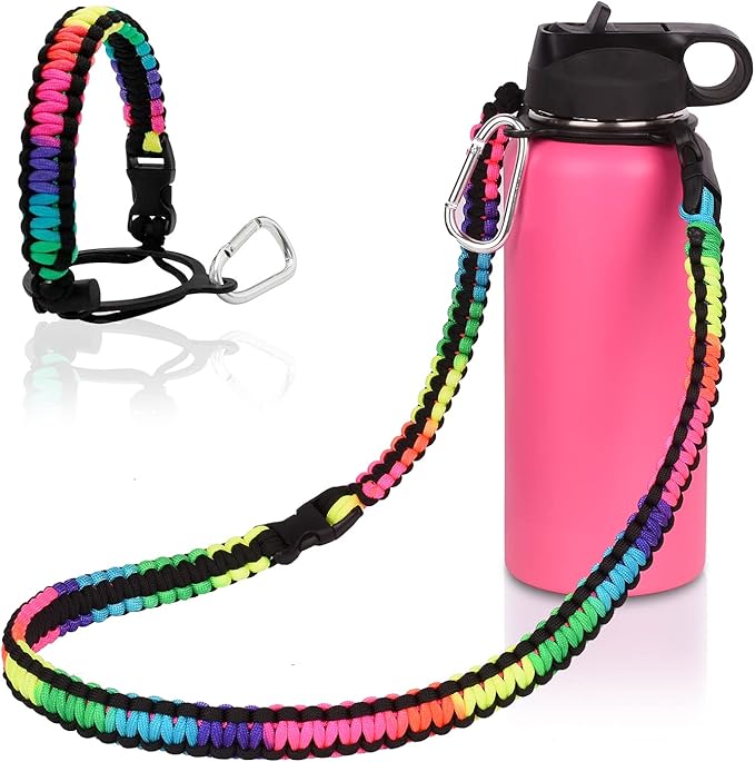 Wongeto Paracord Handle Carrier Holder with Shoulder Strap,Compatible with Hydro Flask Wide Mouth Water Bottles