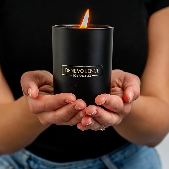 Benevolence LA Santal Scented Candle | Soy Candles, Black Candle for Home | Gifts for Women and Men | Home Fragrance | Aromatherapy | Bathroom Freshener | 10oz