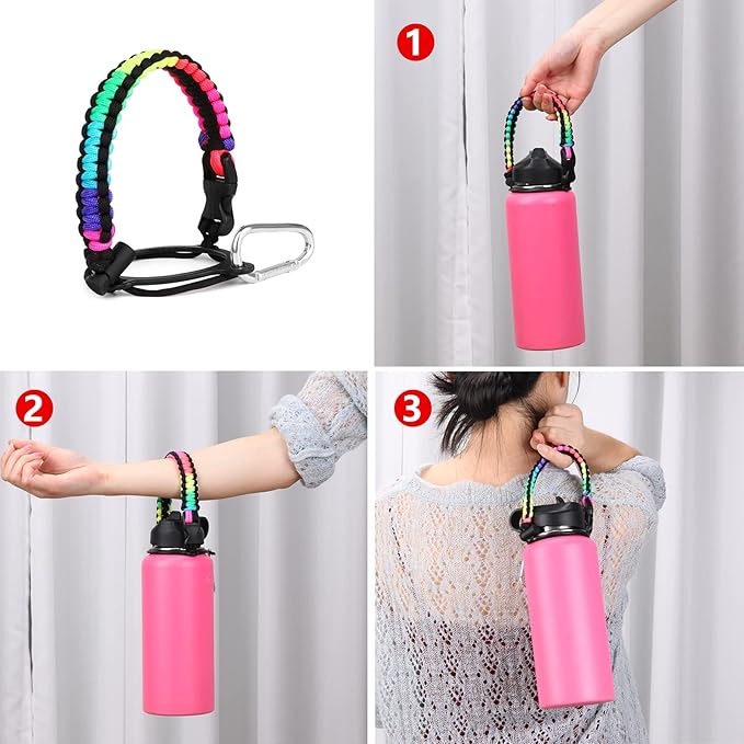 Wongeto Paracord Handle Carrier Holder with Shoulder Strap,Compatible with Hydro Flask Wide Mouth Water Bottles